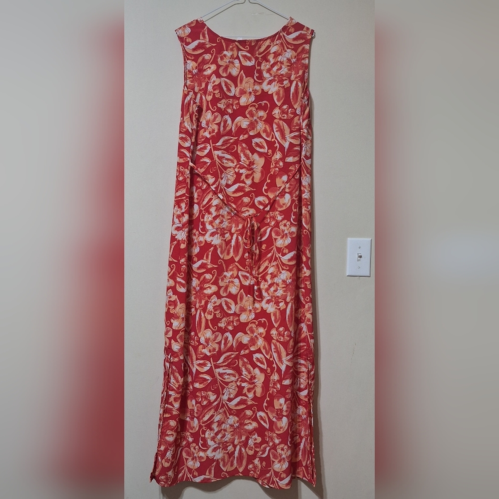 Daniel Laurent 90s Vintage Red Floral Maxi Dress Slit Dress Cottagecore - Picture 7 of 8